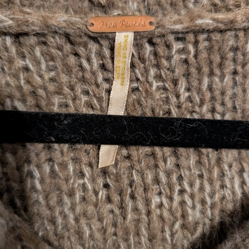 Free People Elegant Taupe Button-Up Women's Cardigan, Loaded With Detail - Picture 2 of 4